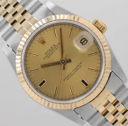 ROLEX MIDSIZE DATEJUST 31MM TWO TONE CHAMPAGNE DIAL FLUTED JUBILEE WATCH 68273