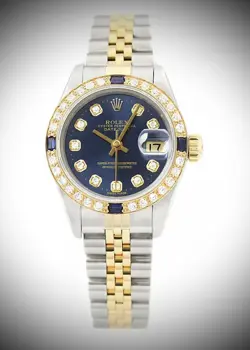 ROLEX LADIES DATEJUST 18K GOLD & STEEL BLUE DIAL DIAMOND SAPPHIRE WATCH