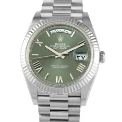 ROLEX DAY-DATE 40 OLIVE GREEN ARABIC DIAL WHITE GOLD PRESIDENT WATCH 228239