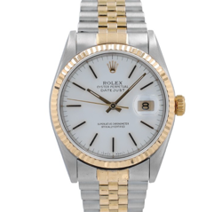ROLEX DATEJUST 16233 36MM WHITE INDEX DIAL FLUTED BEZEL FLUTED BAND