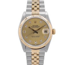 ROLEX DATEJUST  68273 31MM CHAMPAGNE DIAMONDS DIAL FLUTED BEZEL JUBILEE BAND