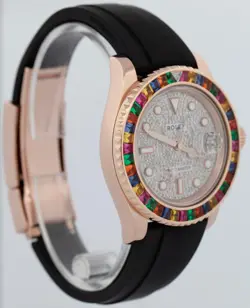 Rolex Yacht-Master 18k Rose Gold RAINBOW SAPPHIRE DIAMOND Black 40mm 116655