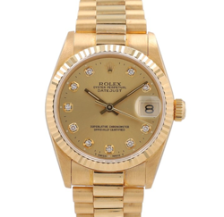 ROLEX  DATEJUST 68278 31MM CHAMPAGNE DIAMOND DIAL FLUTED BEZEL PRESIDENT BAND