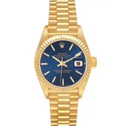 ROLEX PRESIDENT DATEJUST 26 BLUE DIAL YELLOW GOLD LADIES WATCH 69178