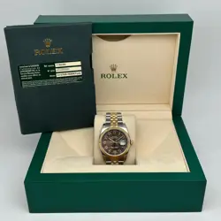 ROLEX DATEJUST 116233 36 18K YELLOW GOLD CHOCOLATE ARABIC AUTOMATIC DIAL WATCH