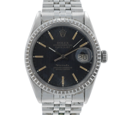 ROLEX DATEJUST  16030 36MM BLACK TAPESTRY INDEX  DIAL  BEZEL JUBILEE BAND