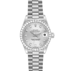 ROLEX PRESIDENT DATEJUST PLATINUM DIAMOND SILVER DIAL LADIES WATCH 69136