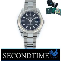 ROLEX DATEJUST II 41MM STAINLESS STEEL OYSTER BRACELET - BLACK STICK DIAL