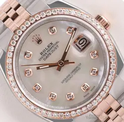 ROLEX DATEJUST 116231 ROSE GOLD & SS 18K DIAMOND BEZEL WHITE MOP DIAMOND DIAL