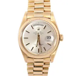 ROLEX DAY-DATE 36MM SILVER DIAL WATCH 1803 YG