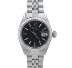 ROLEX DATE 6917 26MM BLACK INDEX DIAL FLUTED BEZEL JUBILEE BAND