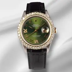 ROLEX DATEJUST 36MM 2-TONE 2.50CT GREEN ROMAN DIAMONDS DIAL MEN'S WATCH