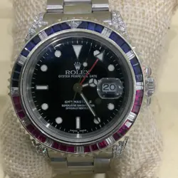 ROLEX GMT  MASTER 2 WATCH STAINLESS STEEL 40MM WITH ROLEX BAND EXPENSIVE BEZEL