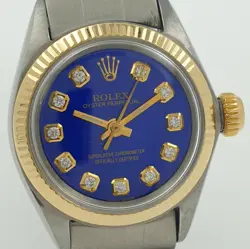 LADY ROLEX 26MM TWO TONE OYSTER BAND BLUE DIAMOND DIAL OYSTER PERPETUAL 6619