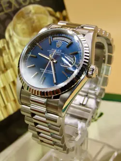 ROLEX DAY-DATE 36MM MEN PRESIDENTIAL 18239 18K WHITE GOLD  BLUE DIAL