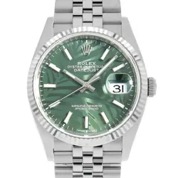 ROLEX DATEJUST 36 126234 OLIVE GREEN PALM MOTIF BAR 5 ROW JUBILEE BRACELET R...