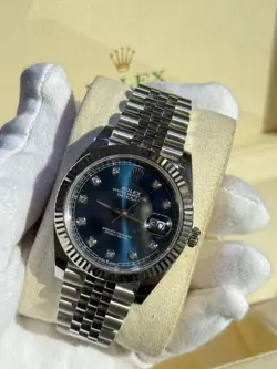 ROLEX DATEJUST 41MM STAINLESS STEEL JUBILEE STRAP BLUE DIAMOND DIAL FLUTED WATCH