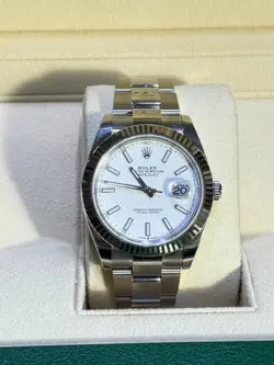 ROLEX DATEJUST 41MM STAINLESS STEEL OYSTER STRAP WHITE STICK DIAL WATCH GIFT