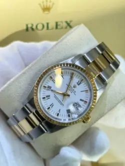ROLEX 36MM TWO TONE 18K YELLOW GOLD STAINLESS STEEL OYSTER STRAP WHITE WATCH