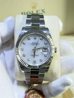 ROLEX 41MM DATEJUST STAINLESS STEEL OYSTER FACTORY DIAMOND DIAL FLUTED WATCH