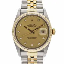 ROLEX 16233G DATEJUST GOLD DIAL 10P DIAMOND MEN'S #KN317