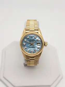 $25,000 ROLEX PRESIDENT BLUE MOP DIAMOND 18K YELLOW GOLD LADIES WATCH SERVICED