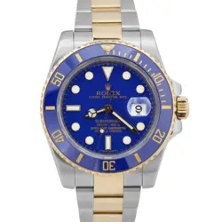 MINT PAPERS ROLEX SUBMARINER DATE TWO-TONE 18K GOLD FLAT BLUE 40MM 116613 LB BOX