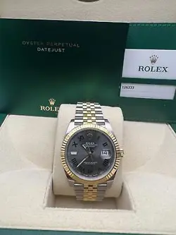 ROLEX DATEJUST 41 126333 18K GOLD FLUTED STEEL WIMBLEDON DIAL JUBILEE BOX PAPERS
