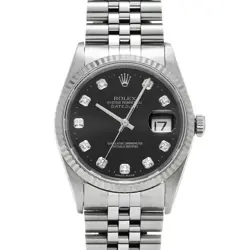 ROLEX 5/27  DATEJUST 16234G W NO. 1996 MADE IN CIRCA BLACK/DIAMOND WATCH R45_052