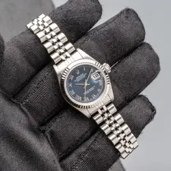 2004 ROLEX LADIES DATEJUST 79174 BLUE ROMAN DIAL BOX AND PAPERS