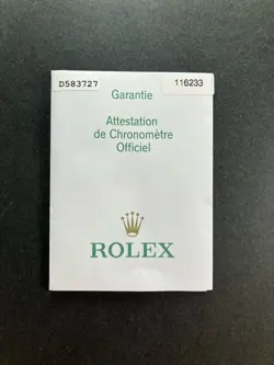ROLEX GARANTIE D SERIAL NUMBER 2005 116233 DATEJUST PAPER DIAL 413