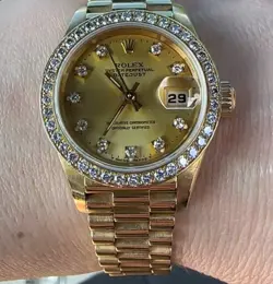 Rolex Lady-Datejust 69138 Gold President Bracelet with Gold and White Bezel