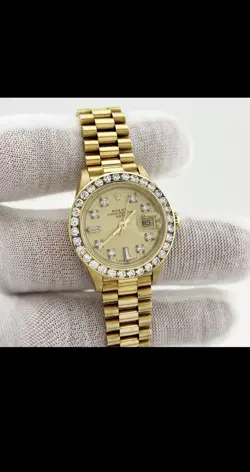 Rolex Lady-Datejust 69138 Gold President Bracelet with Gold and White Bezel