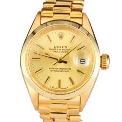 LADIES ROLEX 18K YELLOW GOLD DATEJUST WATCH MODEL REF. 6916 WITH GOLD STICK DIAL
