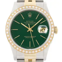 ROLEX MENS DATEJUST 16233 GREEN DIAL 18K YELLOW GOLD & STEEL DIAMOND WATCH