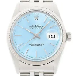 ROLEX MENS DATEJUST 16014 18K WHITE GOLD STEEL ICE BLUE DIAL WATCH W/ ROLEX BAND