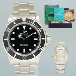 MINT ROLEX SUBMARINER NO-DATE 2 LINE TRITIUM DIAL 14060 STEEL BLACK 40MM WATCH