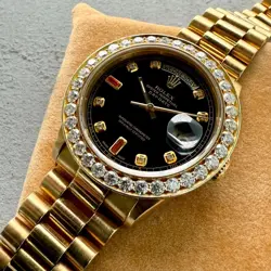 ROLEX PRESIDENT SOLID GOLD 18038 - DIAMOND RUBY BLACK DIAL AND DIAMOND BEZEL