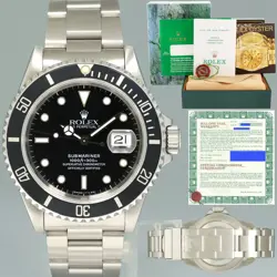 MINT 1997 PAPERS ROLEX SUBMARINER DATE 16610 STEEL BLACK 40MM WATCH BOX