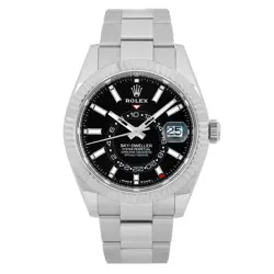 ROLEX SKY DWELLER 18K WHITE GOLD STEEL BLACK DIAL OYSTER WATCH 336934