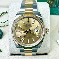 ROLEX DATEJUST 36MM 2024 BOX PAPERS MINT YELLOW GOLD STEEL CHAMPAGNE DIAL