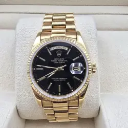 ROLEX DAY-DATE 18038 PRESIDENT 18K GOLD FACTORY BLACK DIAL 36MM WATCH