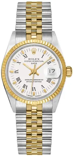 ROLEX MIDSIZE DATEJUST 31MM 18K GOLD & STEEL WHITE ROMAN DIAL AUTOMATIC WATCH