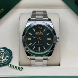ROLEX MILGAUSS BLACK GREEN CRYSTAL DIAL STAINLESS STEEL OYSTER BRACELET