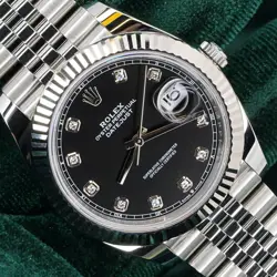 ROLEX DATEJUST BLACK DIAL DIAMOND JUBILEE BRACELET STEEL MINT FULL SET 126334
