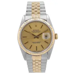 ROLEX DATEJUST MENS TWOTONE WATCH 18KY & SS CHAMPAGNE DIAL JUBILEE BAND 36MM