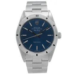 ROLEX AIR-KING MENS STEEL WATCH RARE BLUE DIAL ENGINE TURNED OYSTER BAND 14010