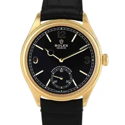 ROLEX 1908 BLACK DIAL YELLOW GOLD WATCH 52508
