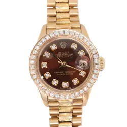1982 ROLEX 6927 DATEJUST 26MM 18K YELLOW GOLD CUSTOM DIAMOND BEZEL WATCH