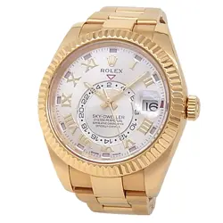 ROLEX SKY-DWELLER 18K YELLOW GOLD OYSTER AUTOMATIC SILVER MEN'S WATCH 326938